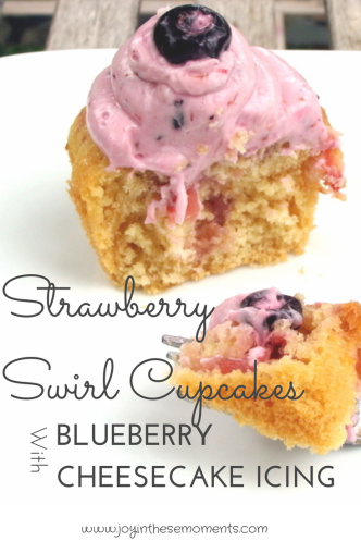 Strawberry Swirl Cupcakes with Blueberry Cheesecake Icing   from Gluten Free with Southern Charm
