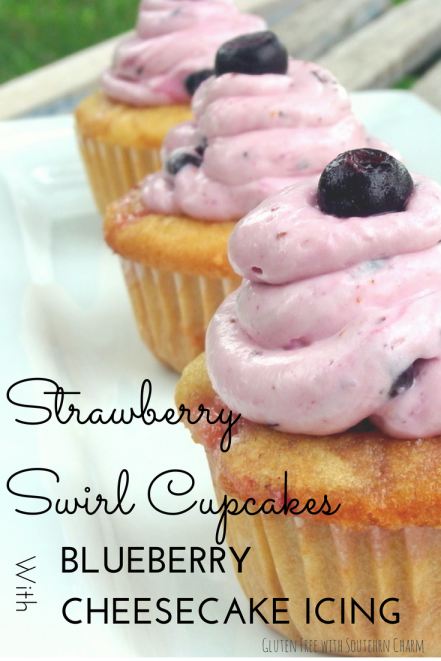 Strawberry Swirl Cupcakes with Blueberry Cheesecake Icing from Gluten Free with Southern Charm 